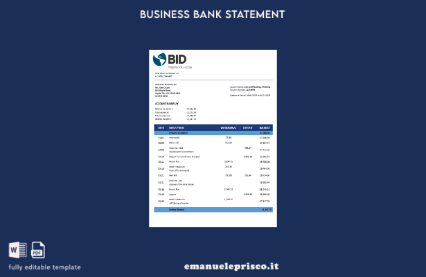 modello Word e PDF dell'estratto conto aziendale BID in stile verificato